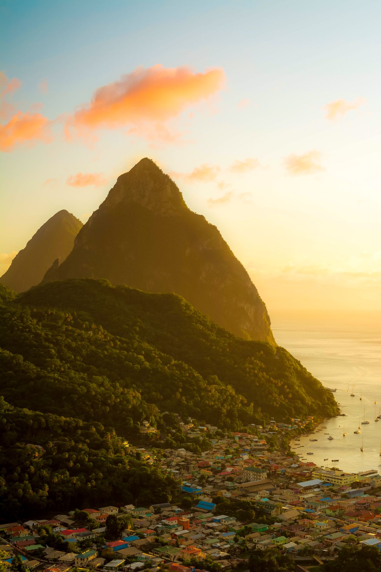 Pitons View Sunset Saint Lucia