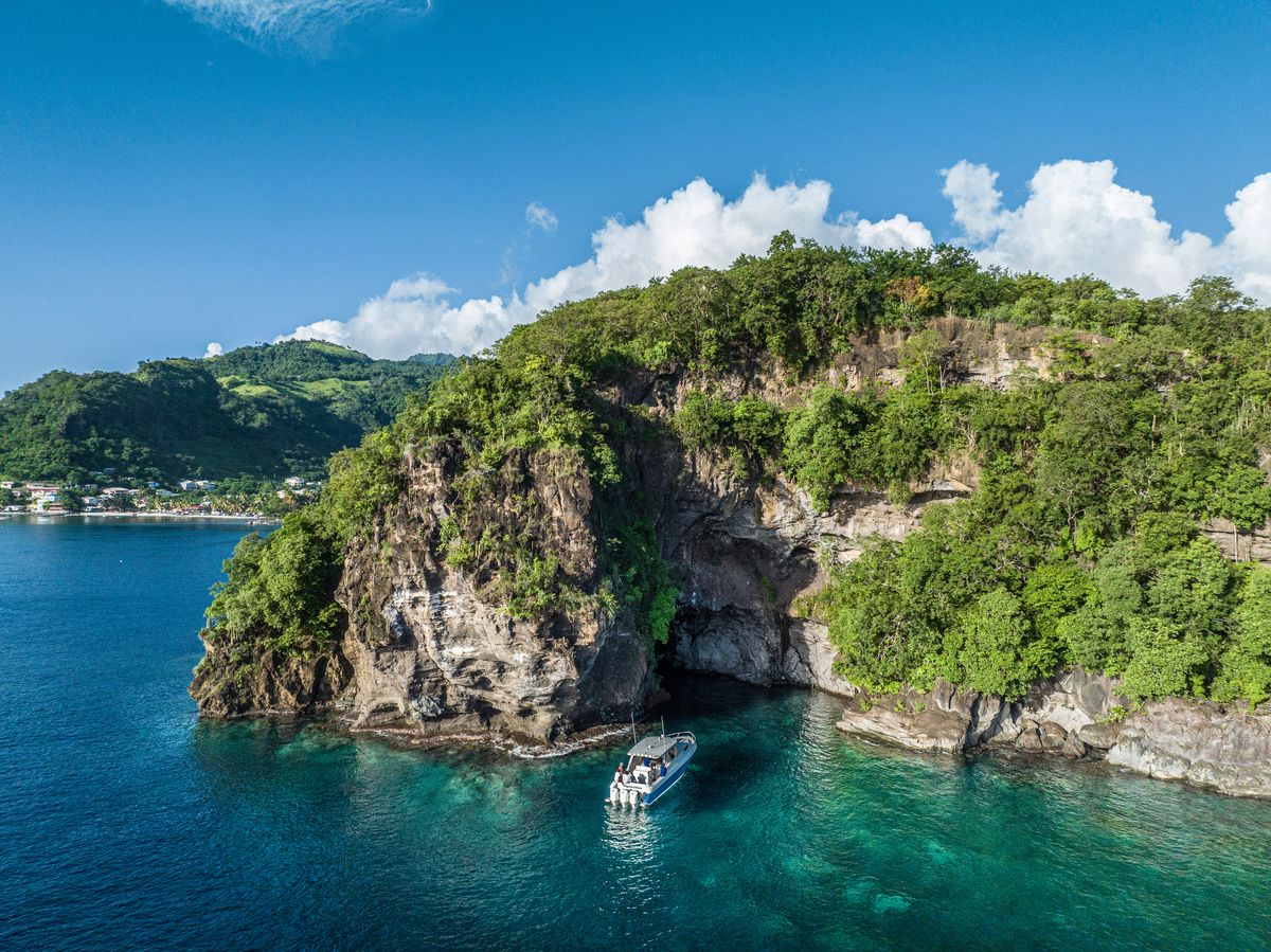 cliff and boat in saint vincent