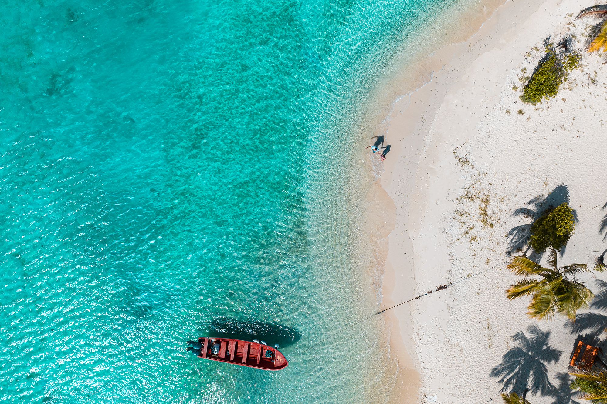 Saint Vincent Shore Couple Boat Aerial Top View