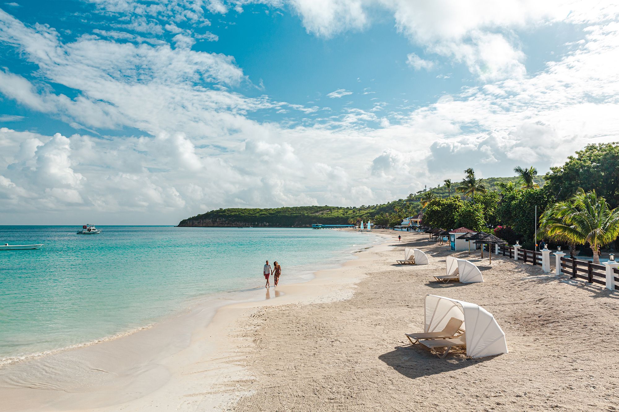 Sandals Antigua Couple Main Beach Walking