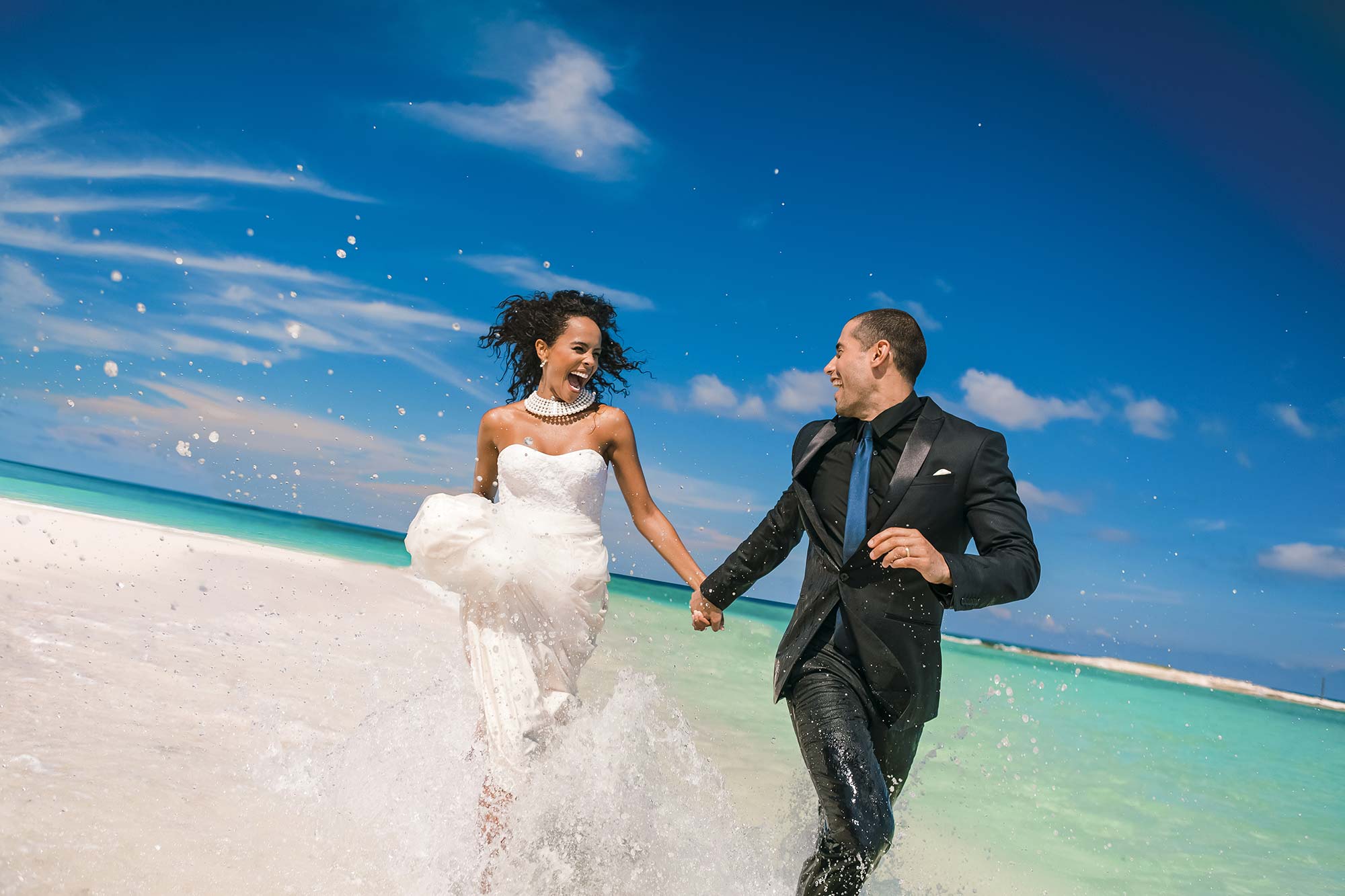 Sandals Bahamas Wedding Couple Beach Run