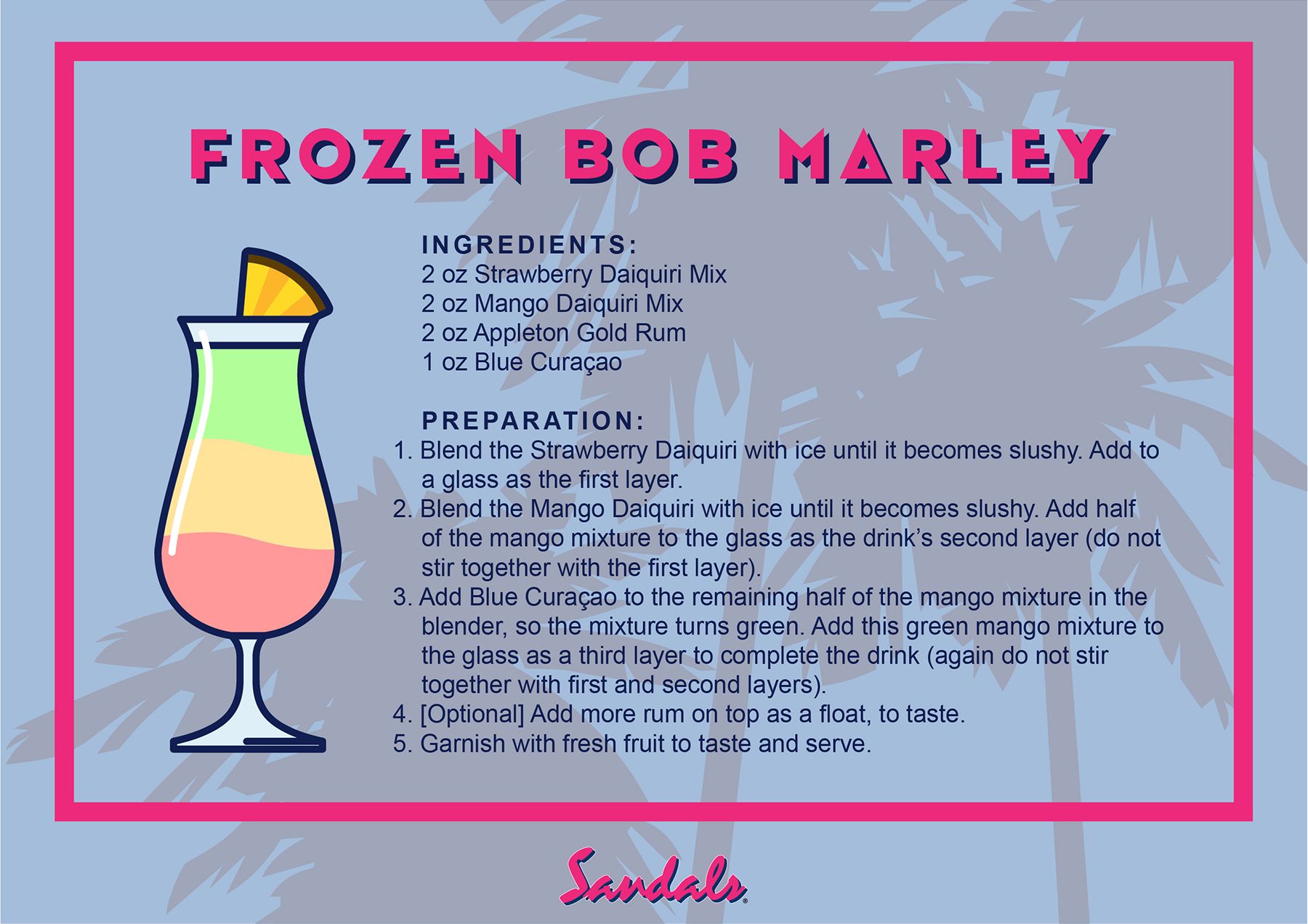 Sandals Cocktail Cards Small Frozen Bob Marley Post