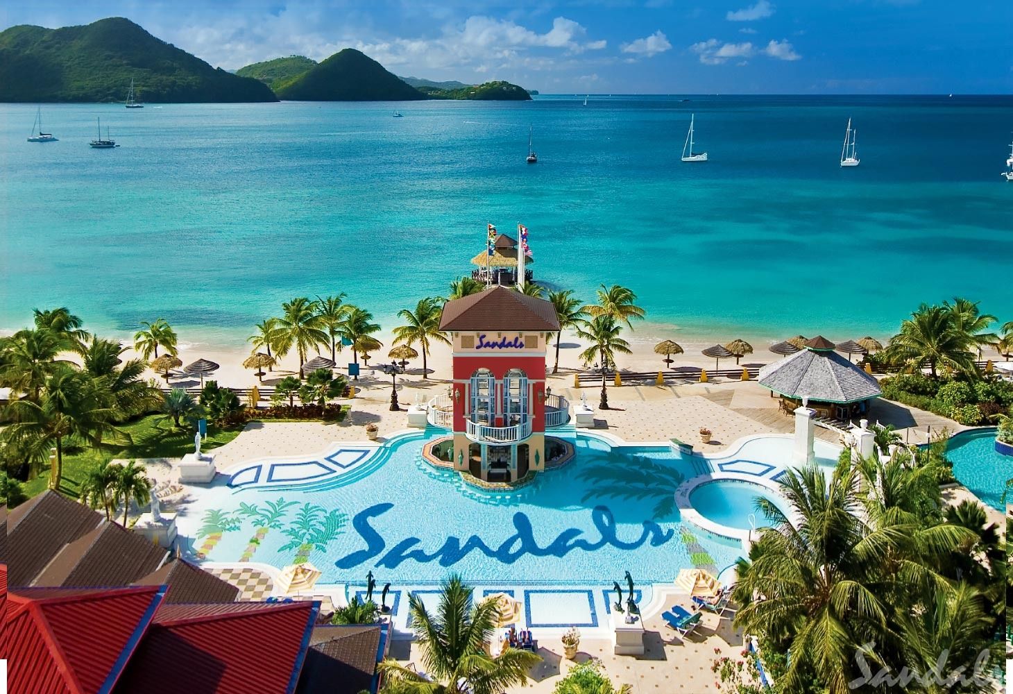 Sandals Grande Saint Lucia Long Beach Pool Aerial