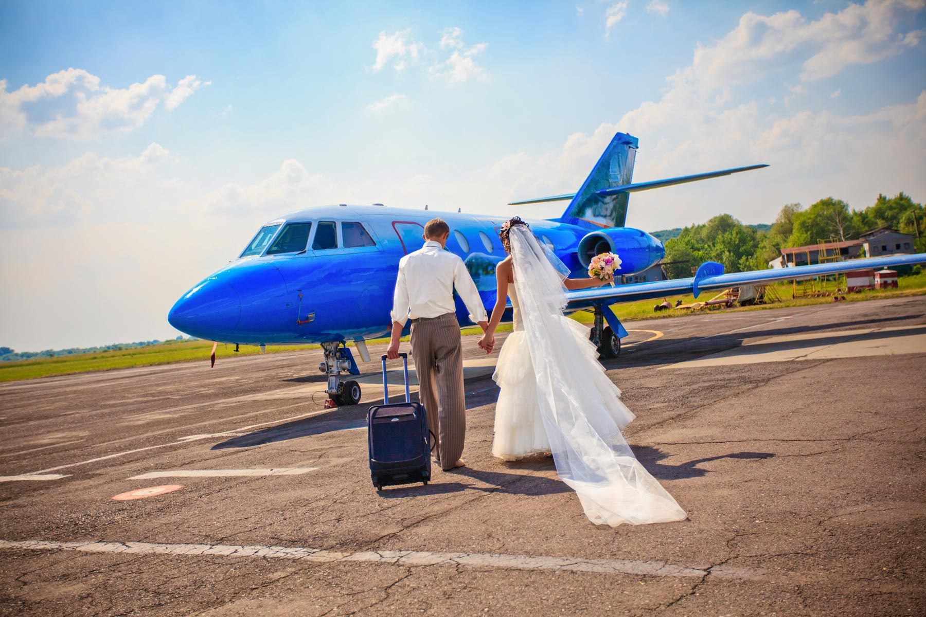 Wedding Couple Travel Plane
