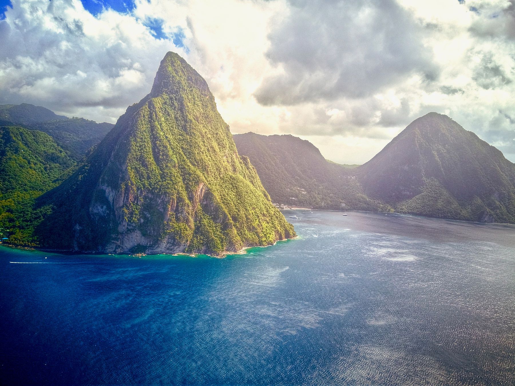 the pitons on the saint lucian coast