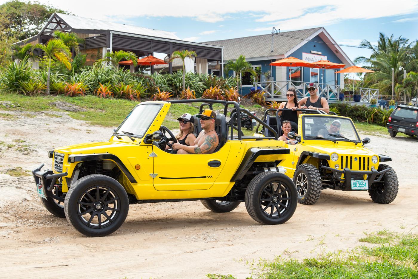 group of friends having fun at the island buggy adventure