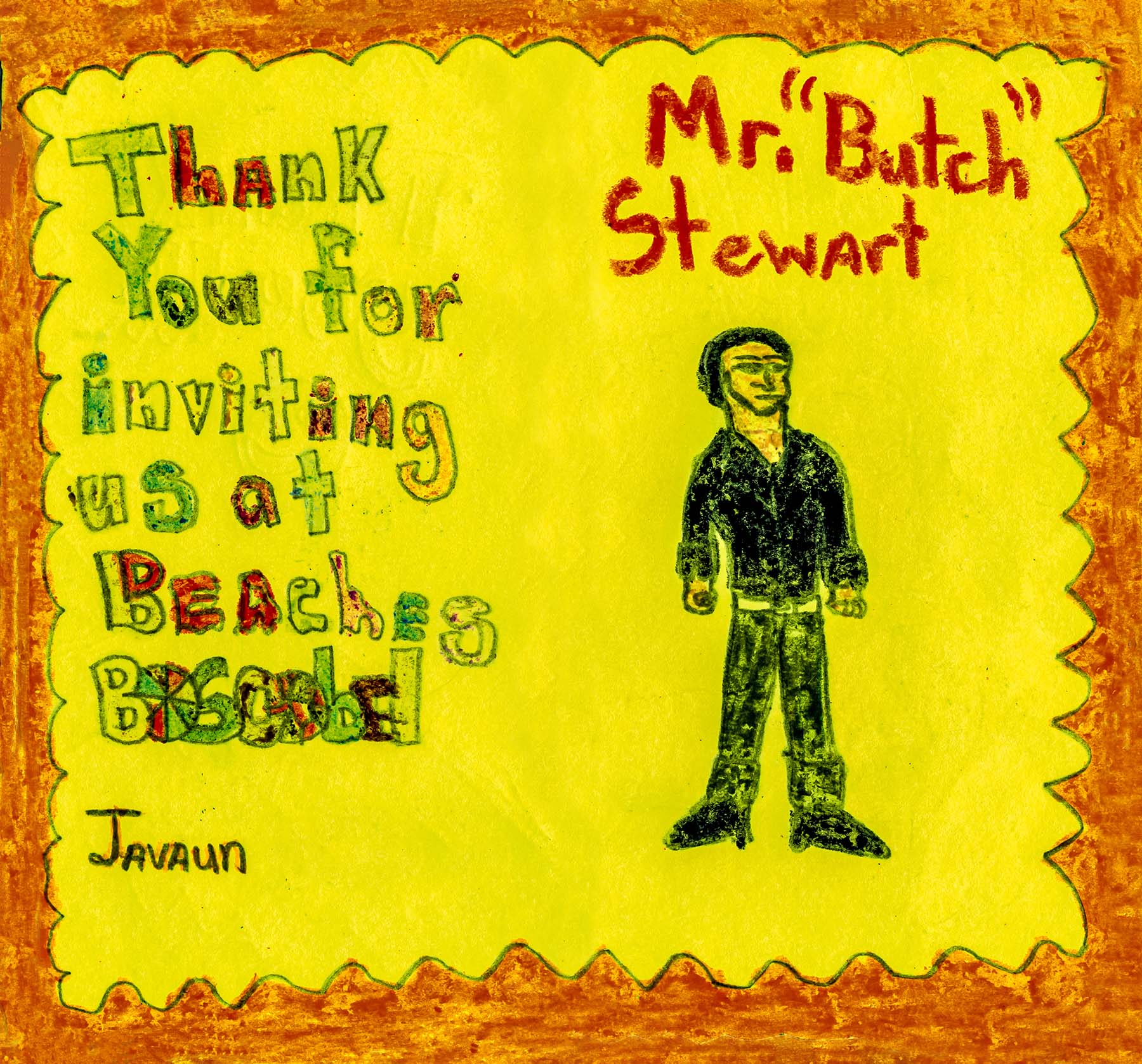 A thank-you card from a young guest to Gordon 'Butch' Stewart