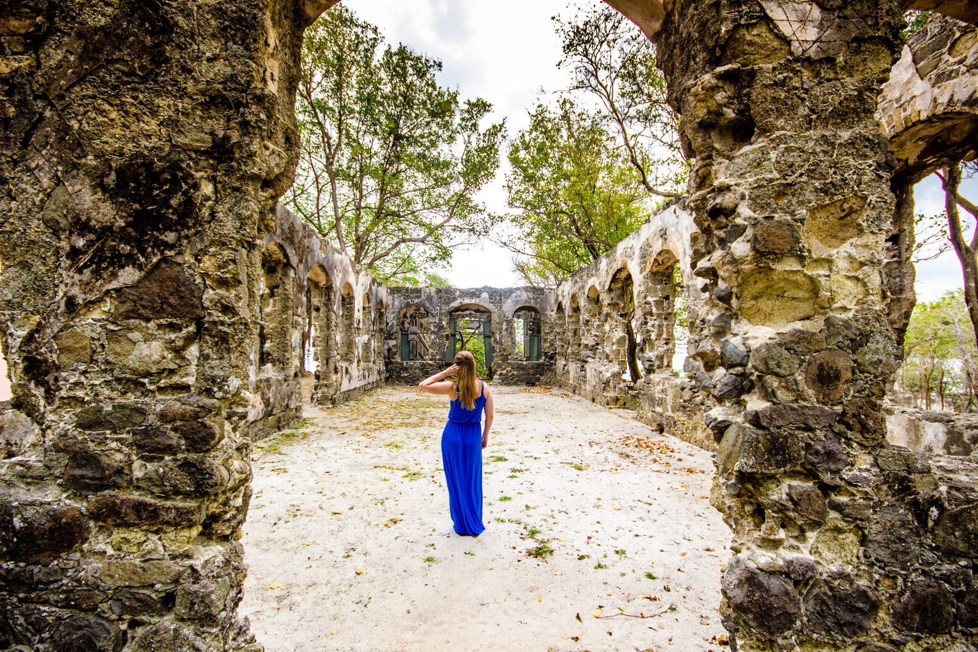 woman at pigeon island ruins