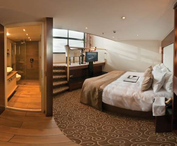 Tauck Inspiration Class Loft Stateroom - Split-Level Riverboat Cabin with Raised Salon and 1.5-Deck Picture Window