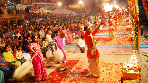 Prayer Ceremony at the Ghats on the River Ganges