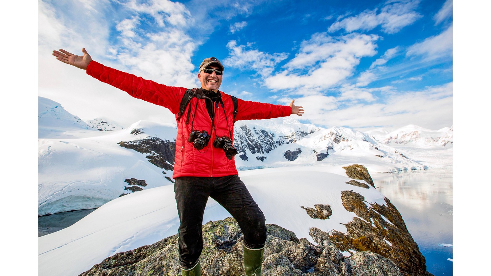 Viking Guest Wearing Official Red Polar Parka in Antarctica
